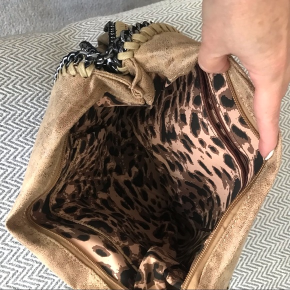 Khaki Fold Over Chain Women Oversized Bag. New - Picture 12 of 16